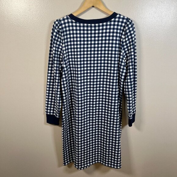 Talbots Terry Shift Dress Size Large Blue Gingham Preppy Comfy Knee Length - Picture 2 of 9